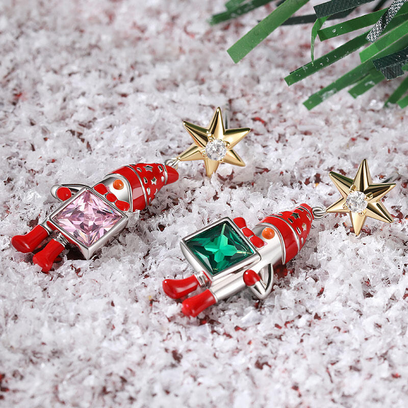 Jeulia Brincos de Prata Esterlina com Esmalte Querido Papai Noel de Desenho Animado