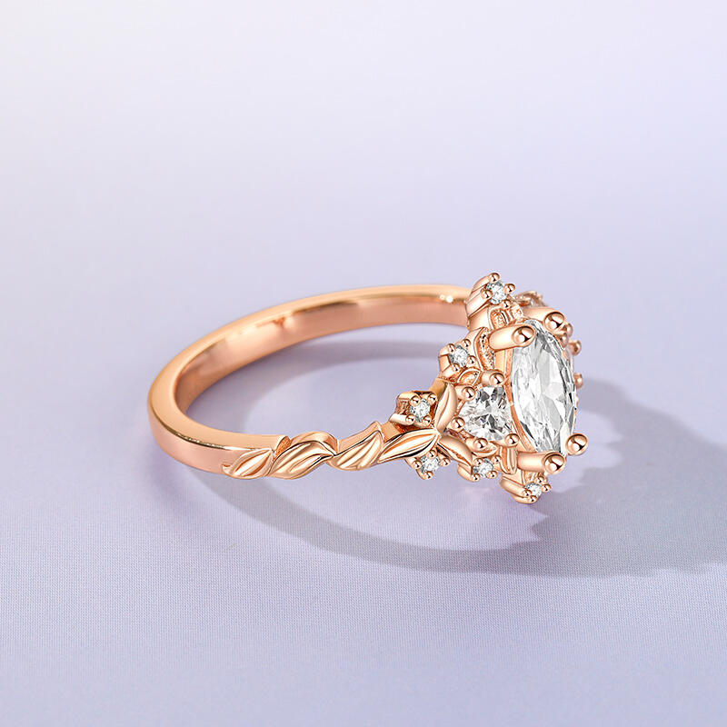 Jeulia Anillo de Compromiso de Marquesa Vintage Tres Piedras Plata