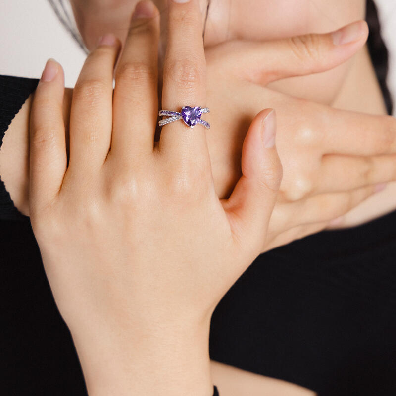 Jeulia Cross Your Heart Sterling Silver Ring