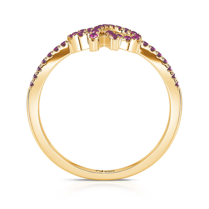 Jeulia Pink Pavé Bow Ring Gold Tone