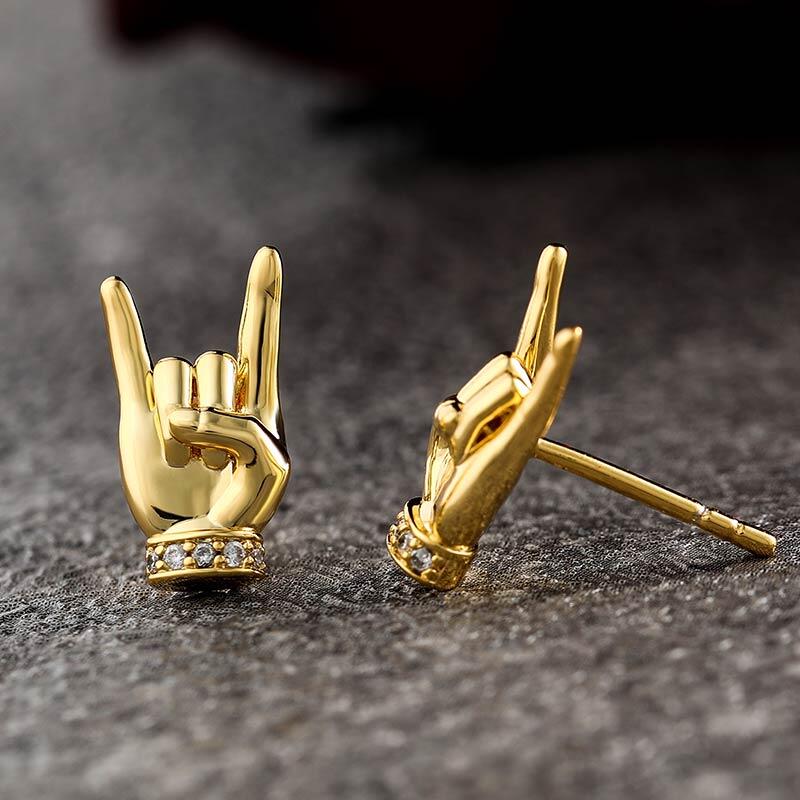 Jeulia "Rock and Roll" Gesture Sterling Silver Earrings