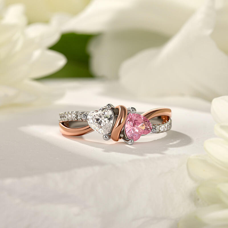 Jeulia Amore Custom Ribbon Twisted Two Tone Heart Engagement Ring
