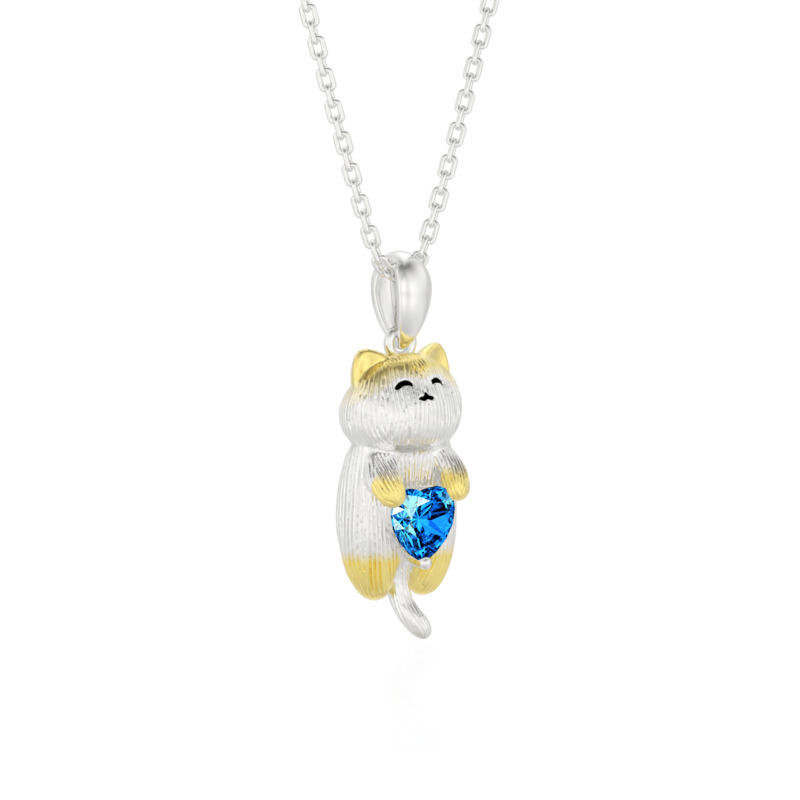 Jeulia Collar con Abrazo de Gato Adorable Dorado de Plata de Ley
