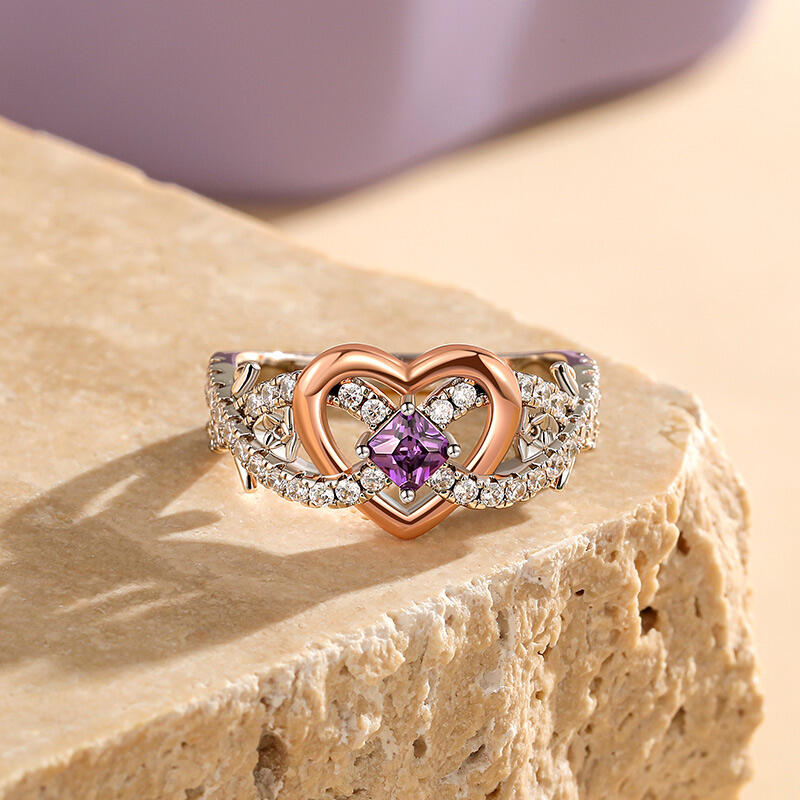 Jeulia Infinity Two Tone Heart Flower Ring Sterling Silver