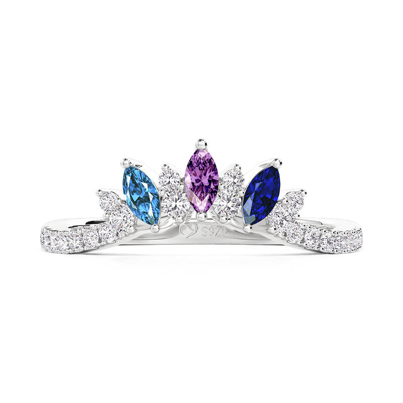 Jeulia Custom V-Shaped Three Marquise Cut Birthstone Ring