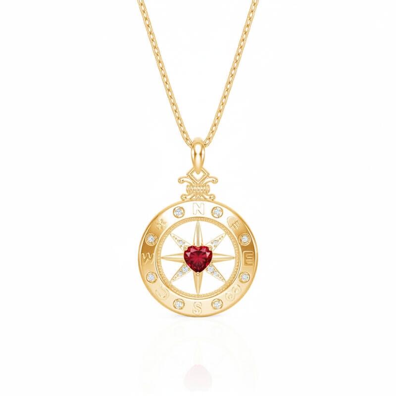 Jeulia Custom Engraved Compass Necklace with Heart Birthstone