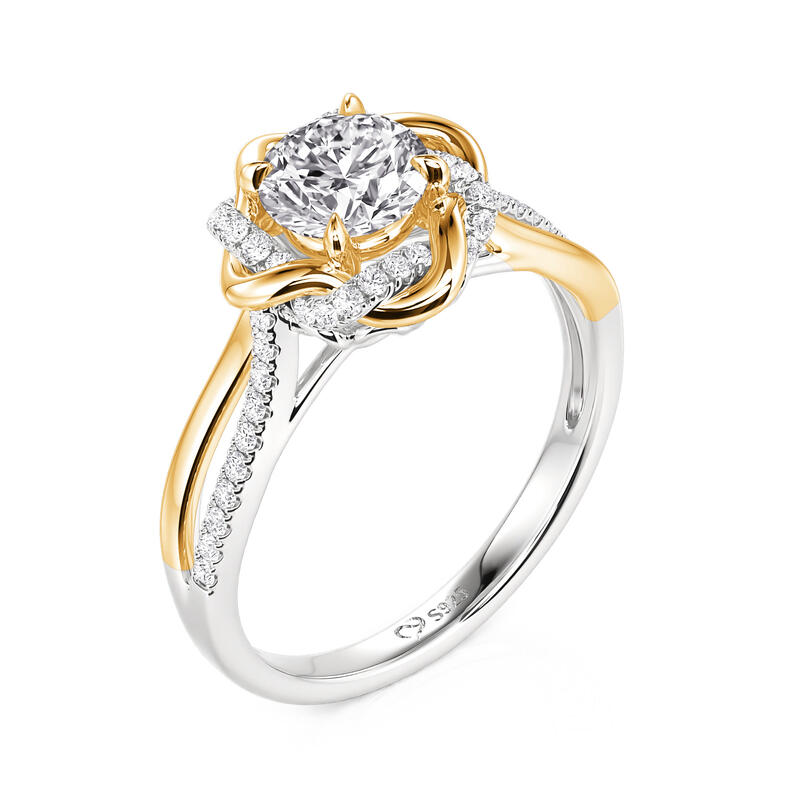 Jeulia Two Tone Love Knot Round Cut Engagement Ring