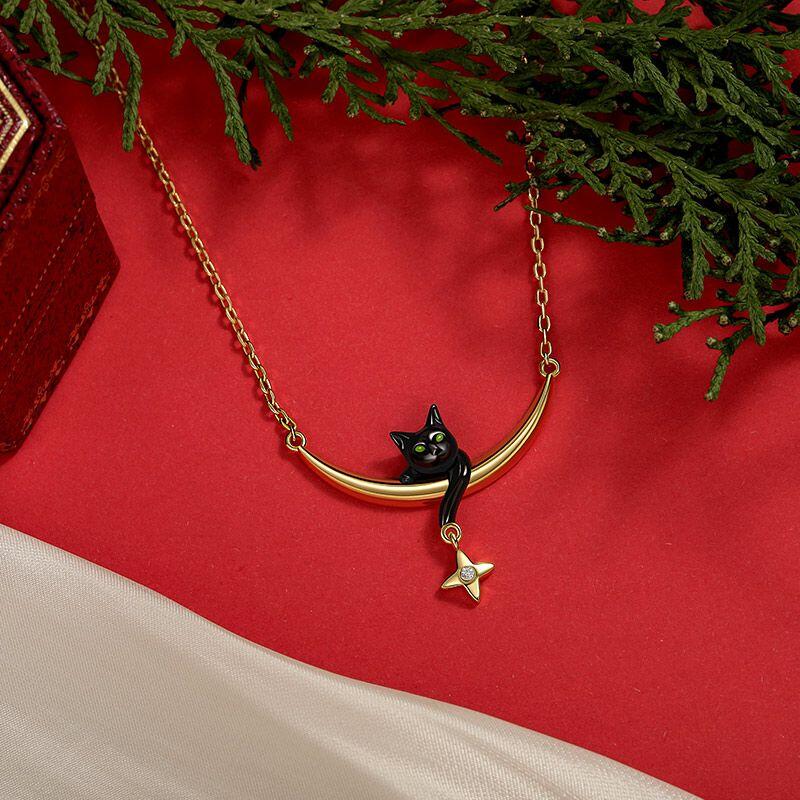 Jeulia Petland Black Cat Moon Necklace With Star Accent