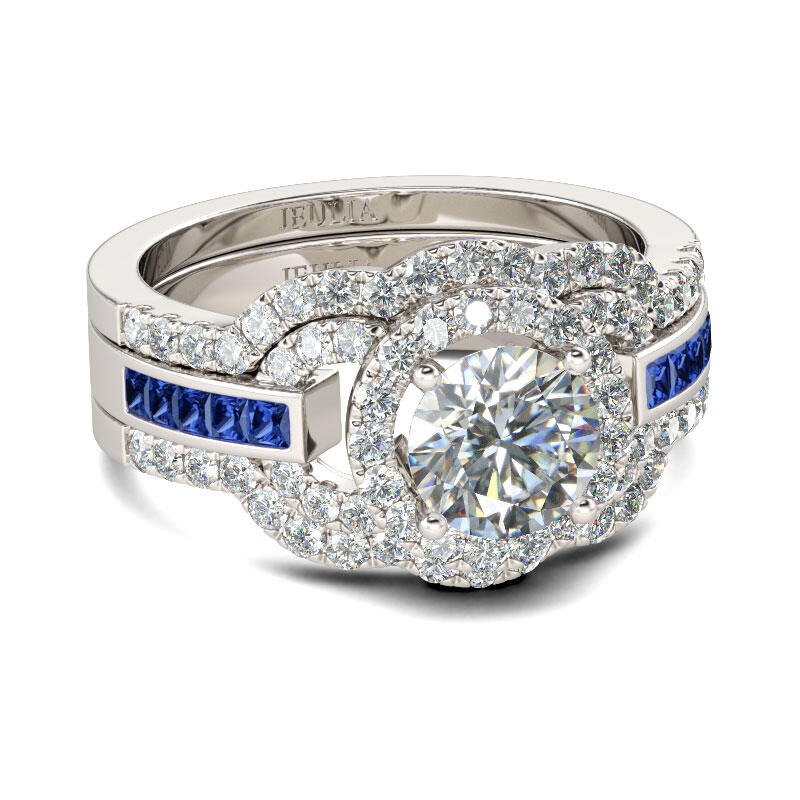 Jeulia 3PC Halo Round Cut Sterling Silver Ring Set