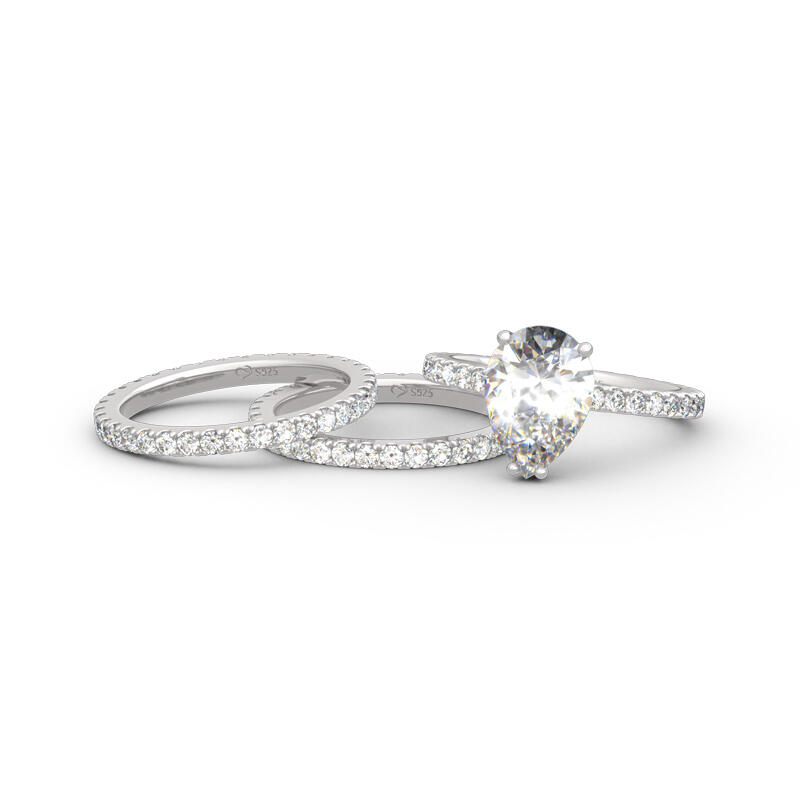 Jeulia 3PC Pear Cut Sterling Silver Eternity Ring Set