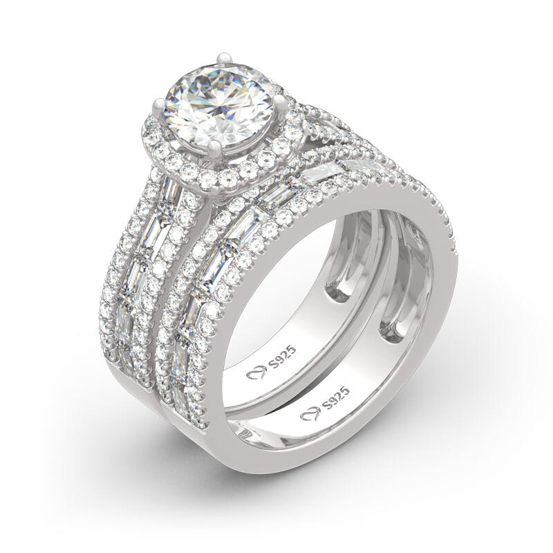 Jeulia Halo Round Cut Sterling Silver Ring Set