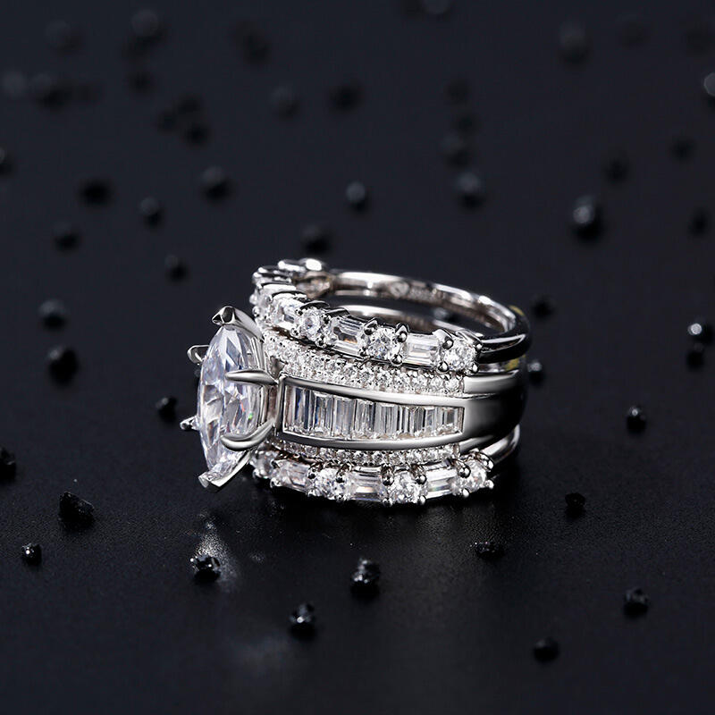 Jeulia Vintage Marquise Cut Sterling Silver Ring Set