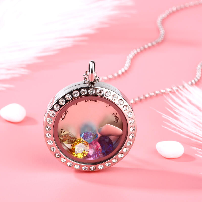 誕生石 チャーム 刻印 ロケット ネックレス オーダーメイド