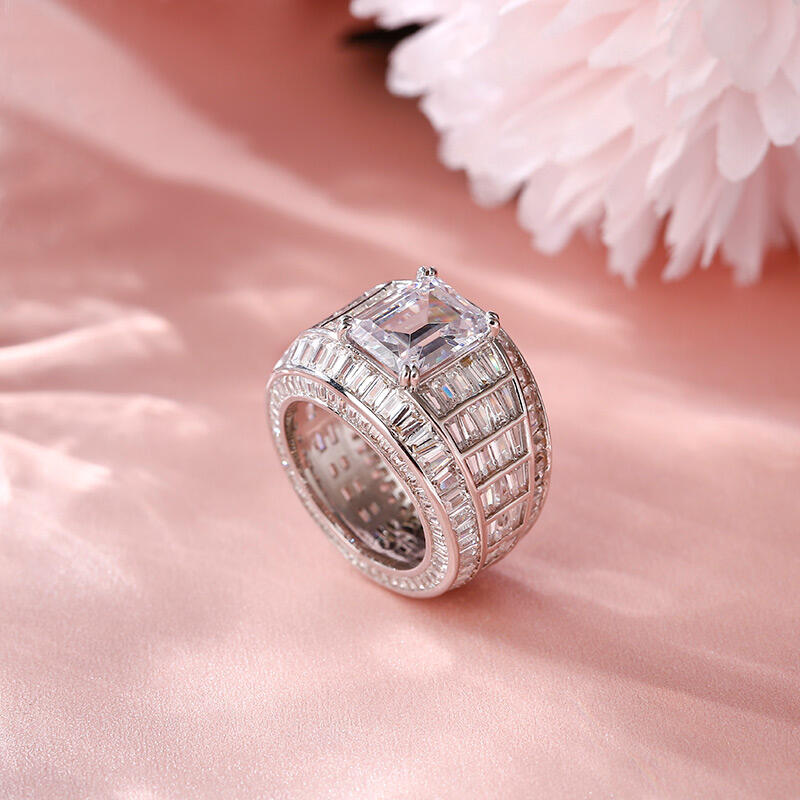 Jeulia Wide Shank Emerald Cut Sterling Silver Ring