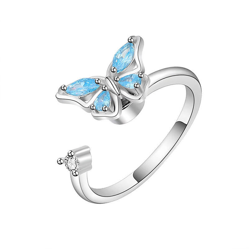 Jeulia Butterfly Rotating Soothe Sterling Silver Adjustable Open Ring