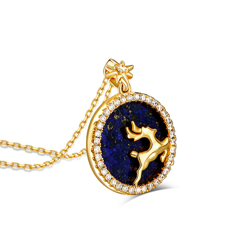 Jeulia Colar de natal de prata esterlina com design de pingente de alce lazurita