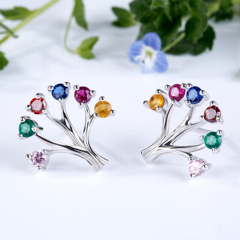 Jeulia Brincos de pedra colorida de árvore pequena