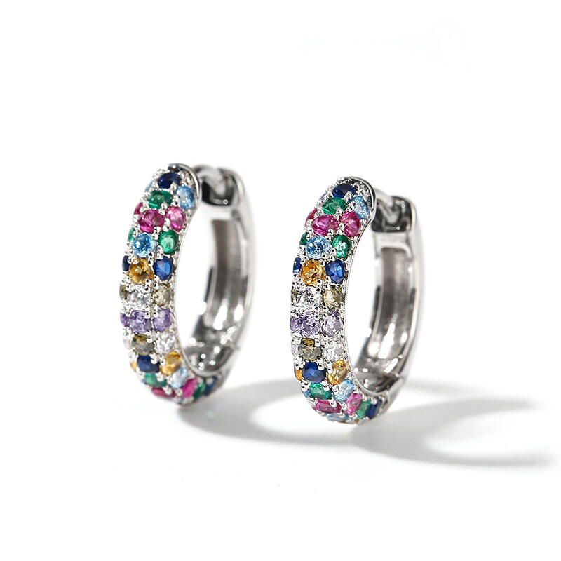 Jeulia Aretes de aro de plata 925 de corte redonda de piedra con multiples colores