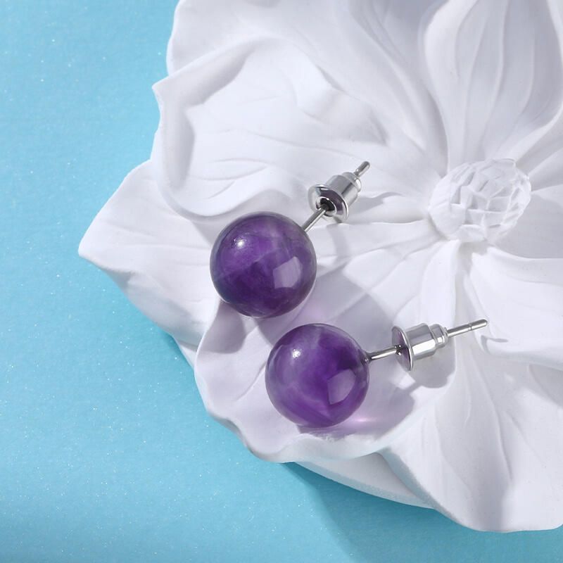 Jeulia "Symbol of Serenity" Round Natural Amethyst Stud Earrings