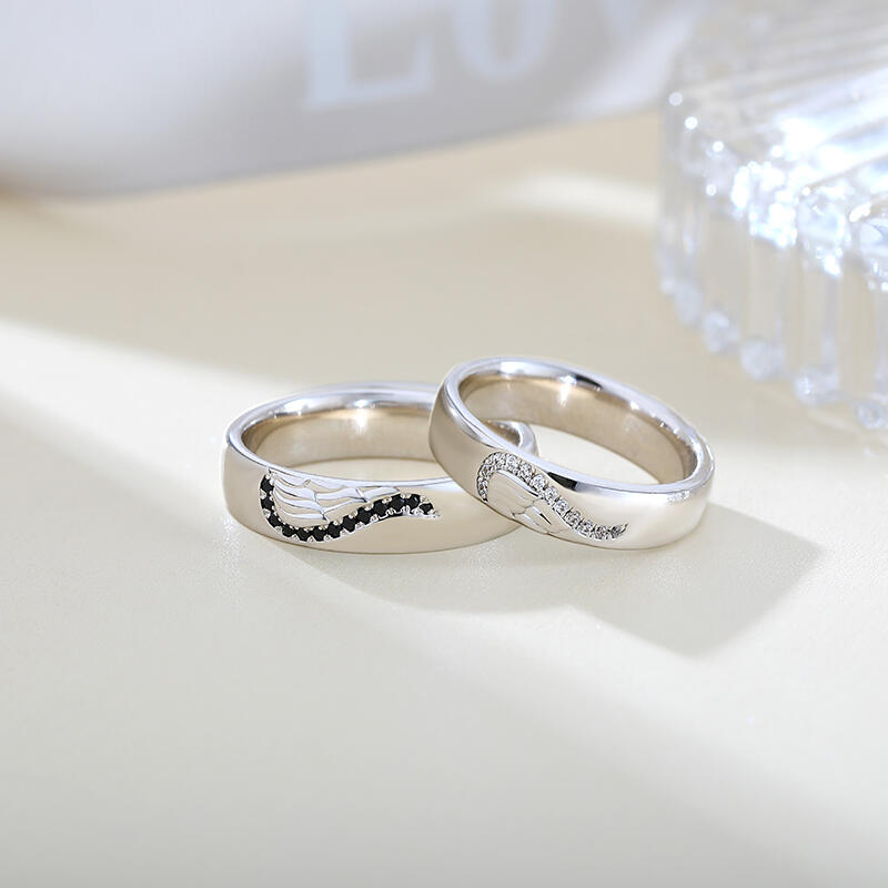 Jeulia Angel Wings Creative Engraved Sterling Silver Couple Rings
