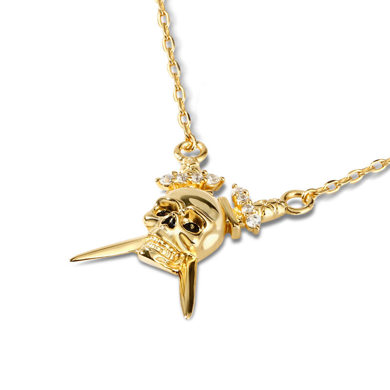 Jeulia Colgante en forma de dos espadas clavadas detrás de una calavera de plata de ley