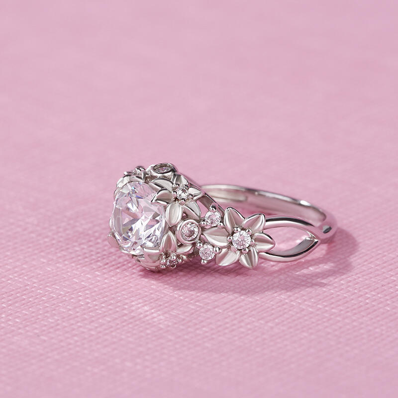 Jeulia Floral Round Cut Sterling Silver Ring