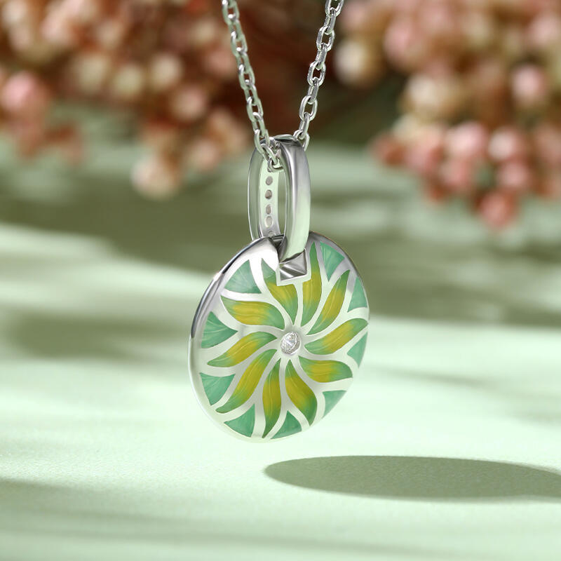 Jeulia "Find the Peace" Flower Enamel Sterling Silver Necklace