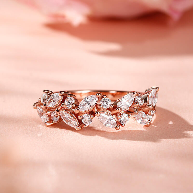 Jeulia Alliance pour femme Bague Inspiré par la nature Coupe Ronde et Marquise Argent Sterling