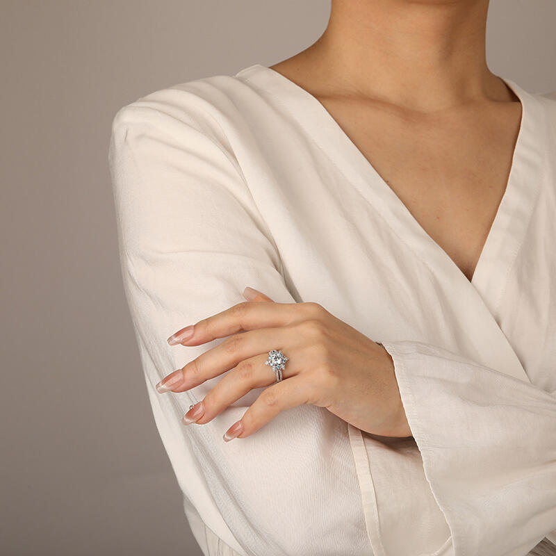 "Wish For You" Round Cut Side Stone Engagement Ring