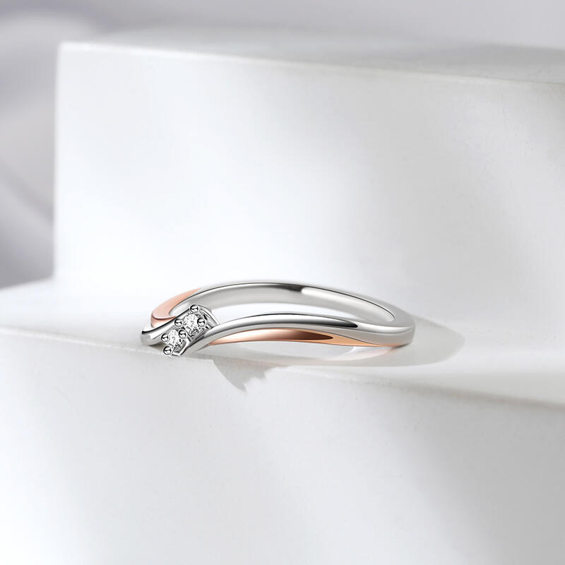 Jeulia Anillo Pareja para Mujer de Plata de Ley con Diseño en Forma de S y Corte Redondo