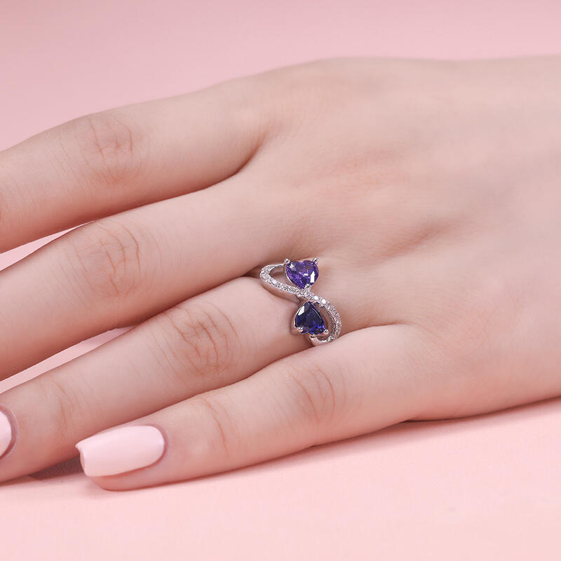 Jeulia インフィニティ ダブルハート 誕生石 リング スターリングシルバー