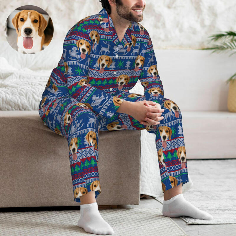 Pigiama personalizzato Foto personalizzata Babbo Natale Renna Modello Design Regalo di Natale per Lui