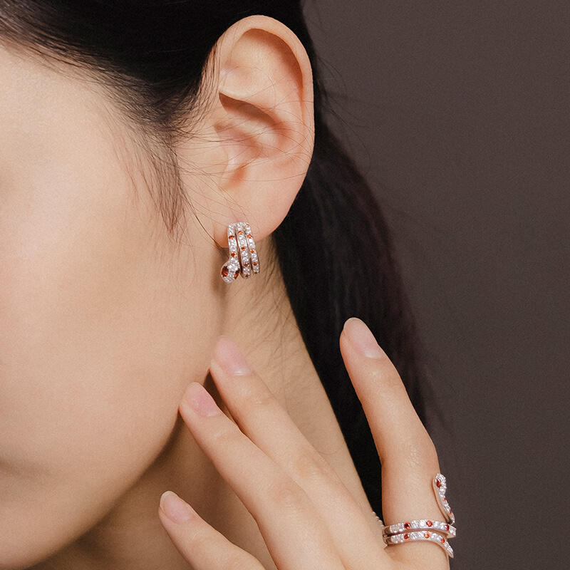 Jeulia Pendientes de Plata Esterlina para Mujer Diseño de La Serpiente Color Rojo