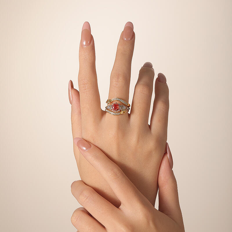 Jeulia Luna Astra Juego de Anillos Estrella Sol y Luna Bicolor