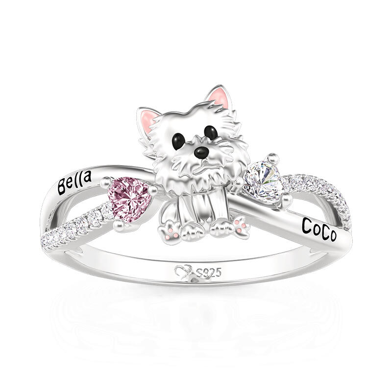 Jeulia Petland Bague Pierre de Naissance Gravée West Highland White Terrier