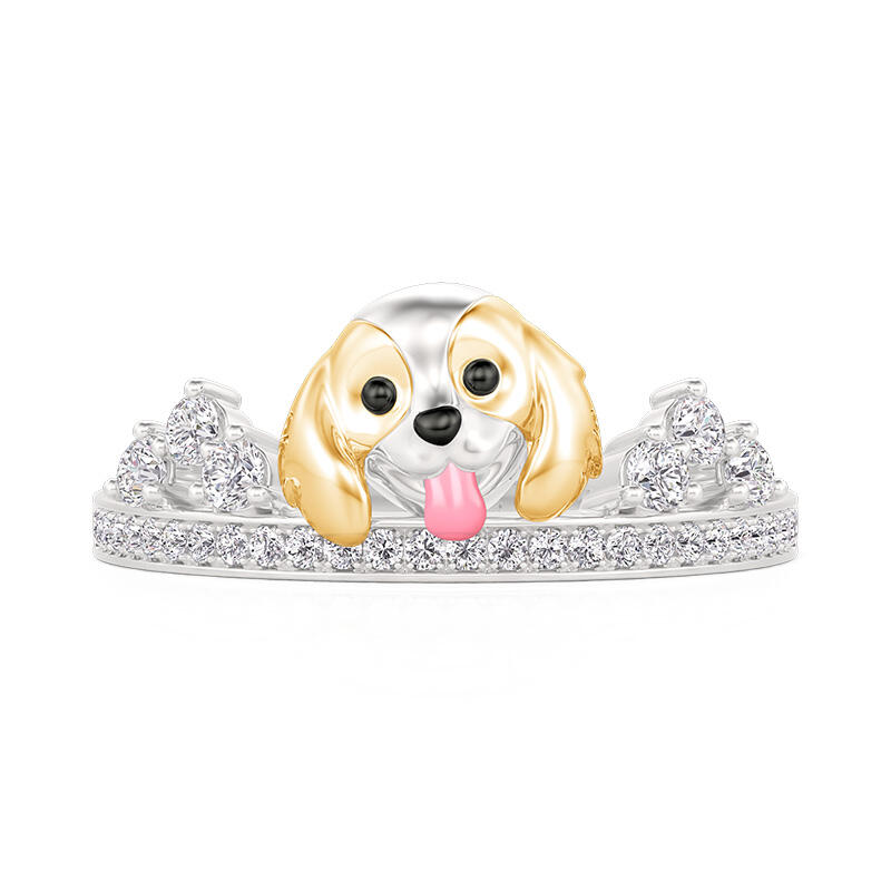Jeulia Petland Anillo Doble Hilera Lindo Beagle para Mujer