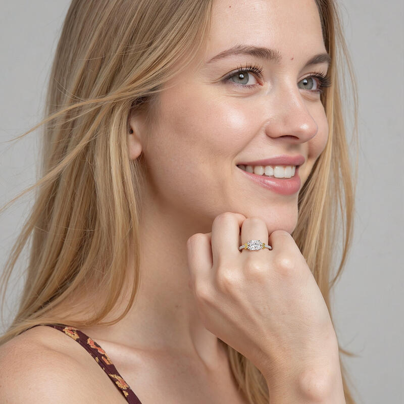 "Adore You" Radiant Cut Side Stone Engagement Ring