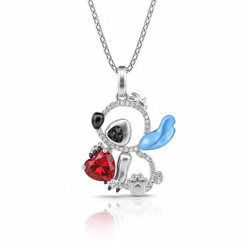Jeulia Hug Me "Little Monster" Heart Cut Blue Ear Personalized Sterling Silver Necklace