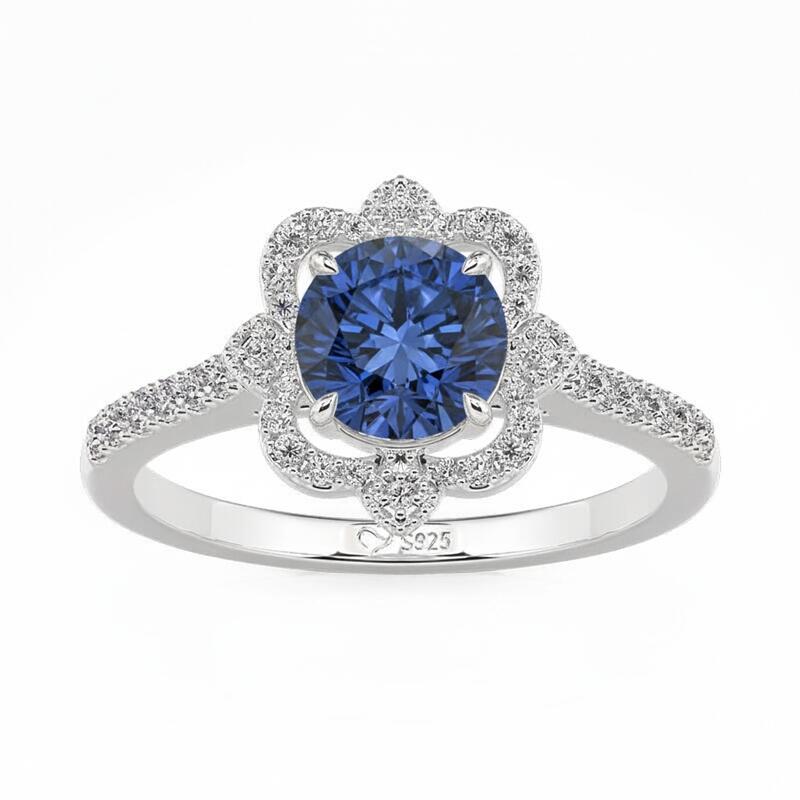 Jeulia Hollow Halo Custom Round Cut Engagement Ring with Birthstone