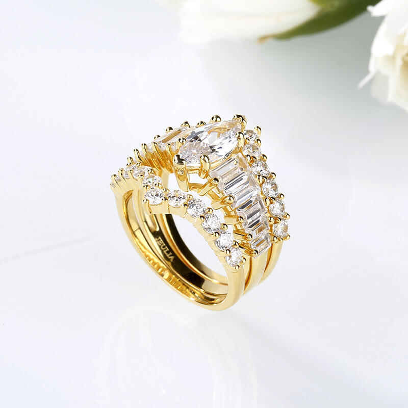 3SZT Zestaw Pierścionków Srebrnych z Szlifem Markisowym