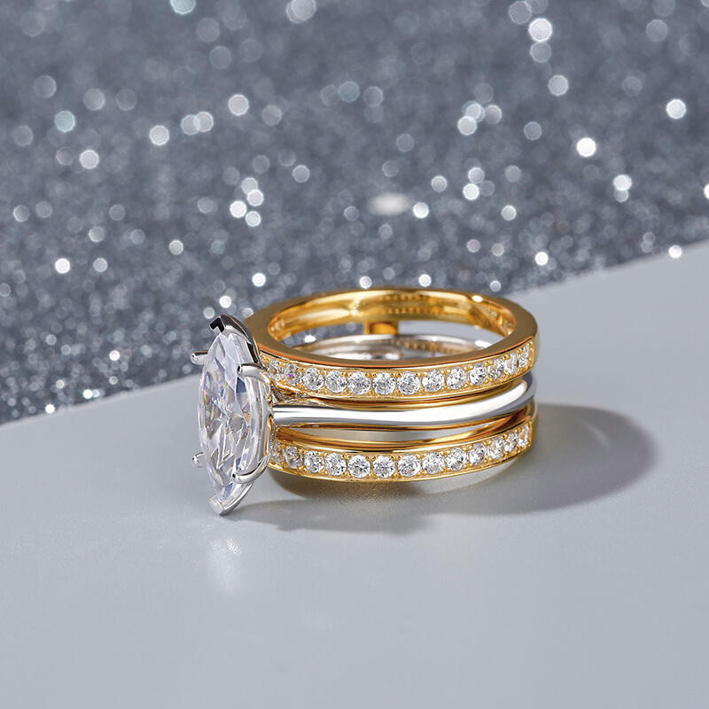 Jeulia Two Tone Marquise Cut Sterling Silver Enhancer Ring Set