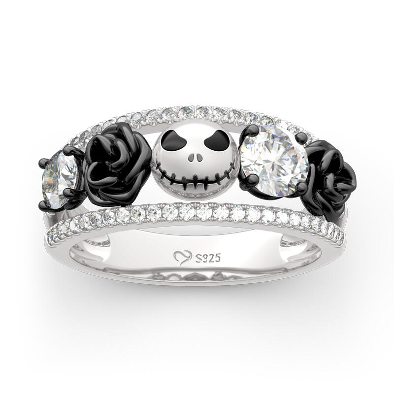 Jeulia Bague Tête de Mort Jack en Argent Sterling Coupe Ronde Design Floral