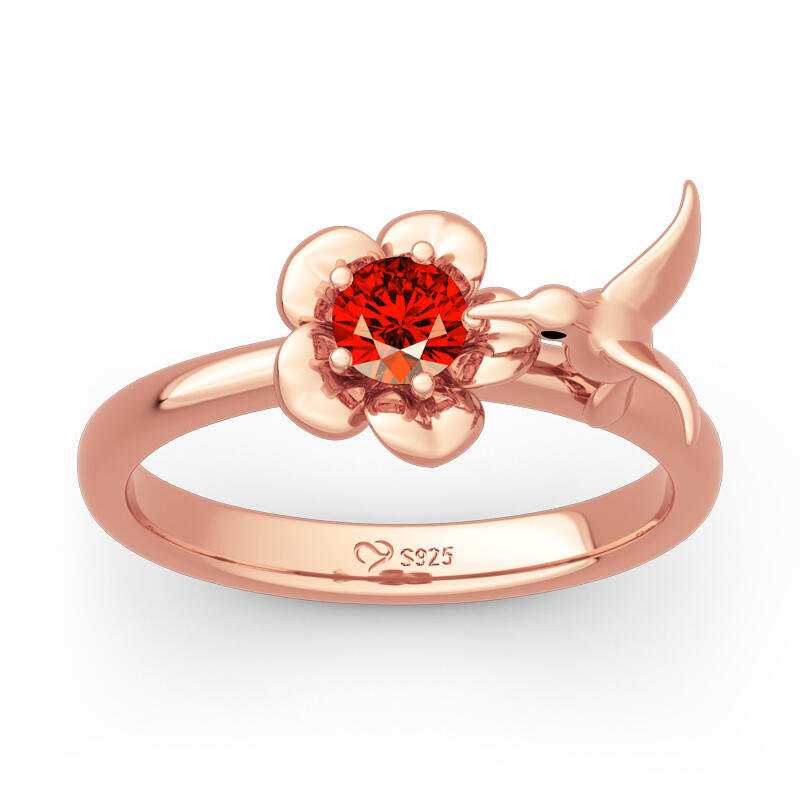 Jeulia Hug Me "Hummingbird＆Flower" Sterling Silver Ring