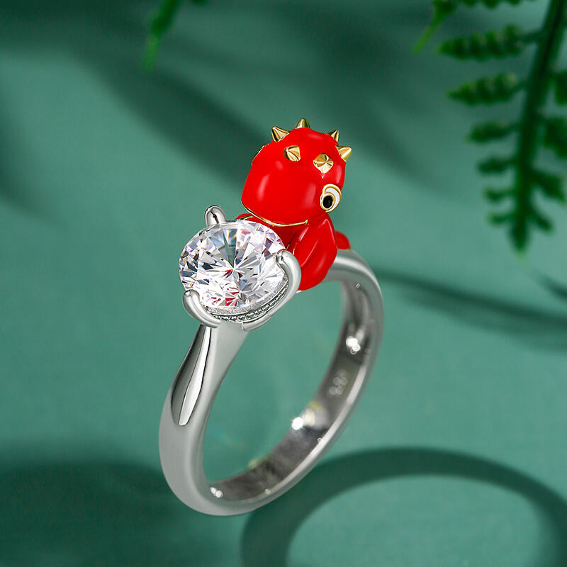 Jeulia Hug Me "Låt oss Spela" Dinosaurie Rundt Skuret  Sterling Silver Ring