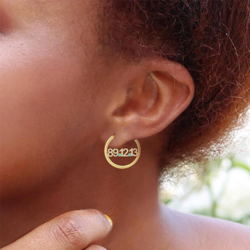 Birthday Custom Diamond Date Birthstone Hoop Earrings