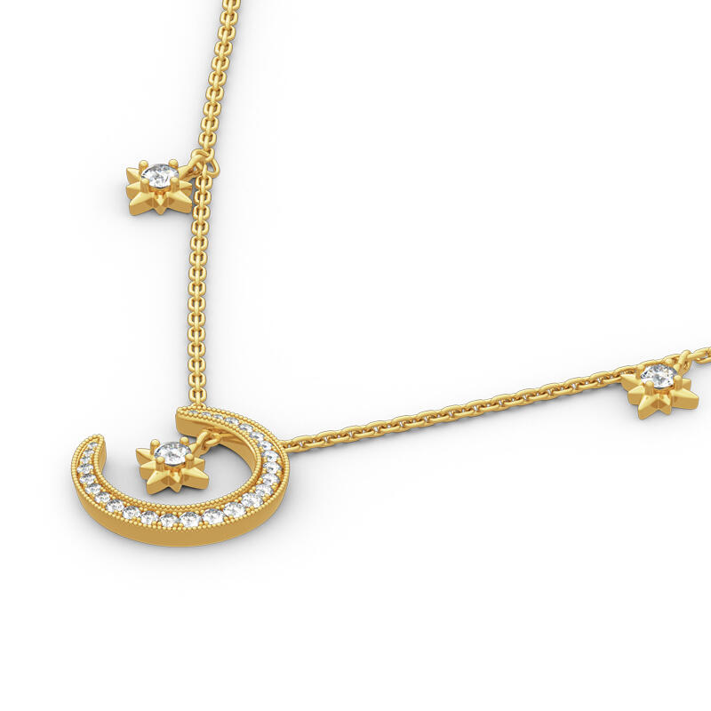 Jeulia "Moon and Star" Round Cut Sterling Silver Necklace