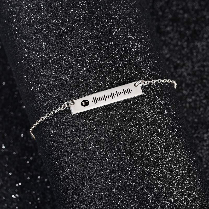 Jeulia Scannable Spotify Code Classic Bar Stainless Steel Necklace