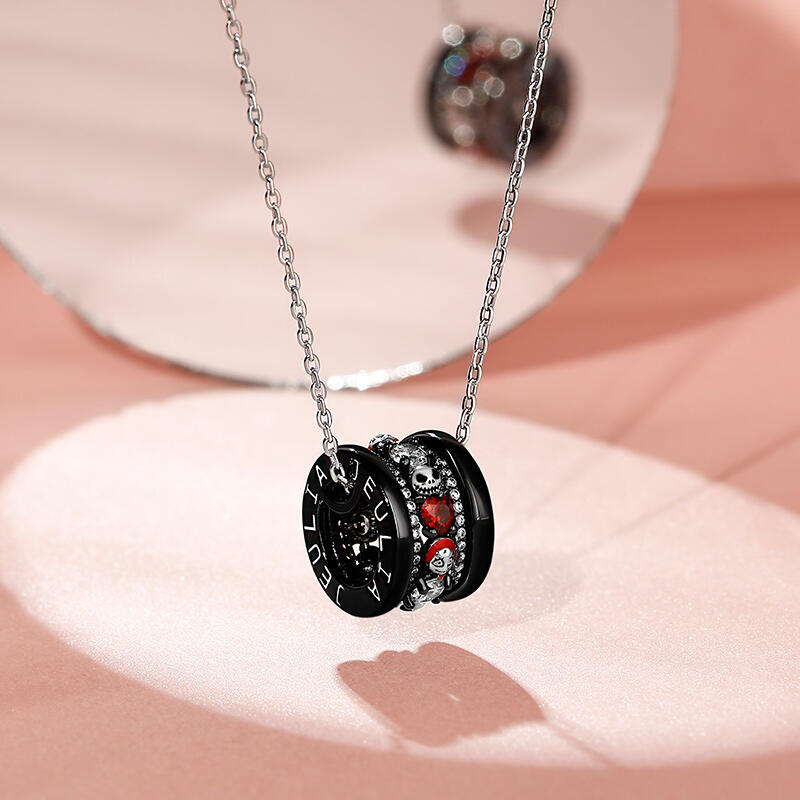 Jeulia "Skull Couple" Heart Cut Sterling Silver Necklace