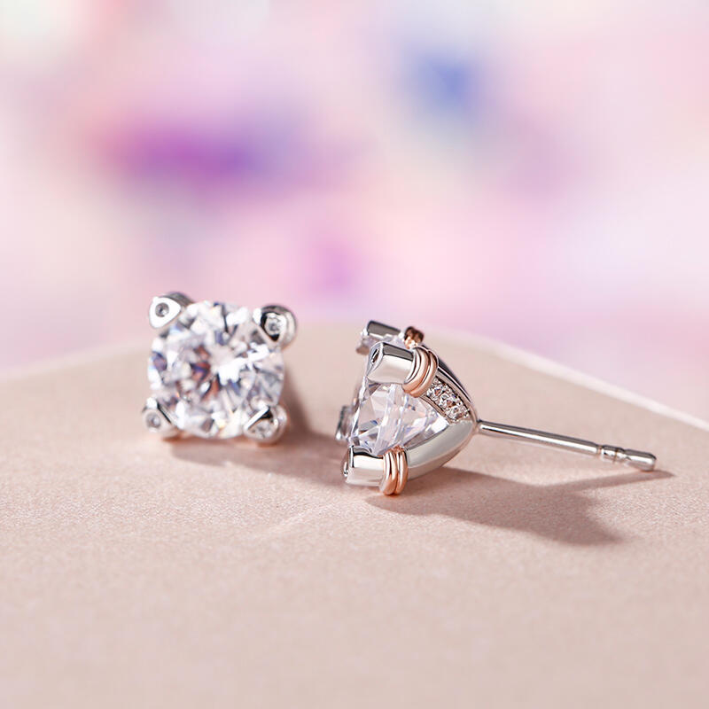 Jeulia Pendientes de plata de ley 925 personalizados de corte redondo bicolor