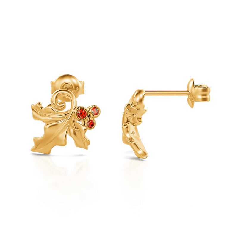 Jeulia "Everlasting Mistletoe" Gold Tone Sterling Silver Stud Earrings